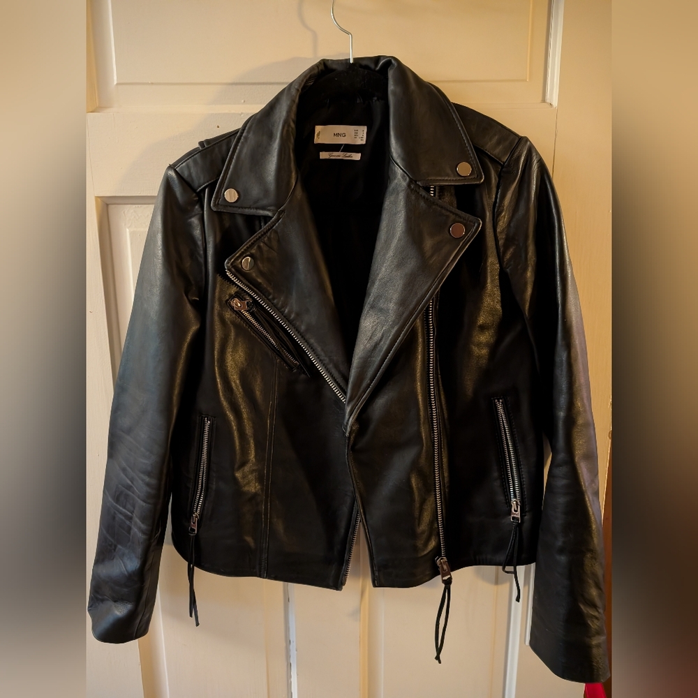 Mango Black Leather Biker Jacket